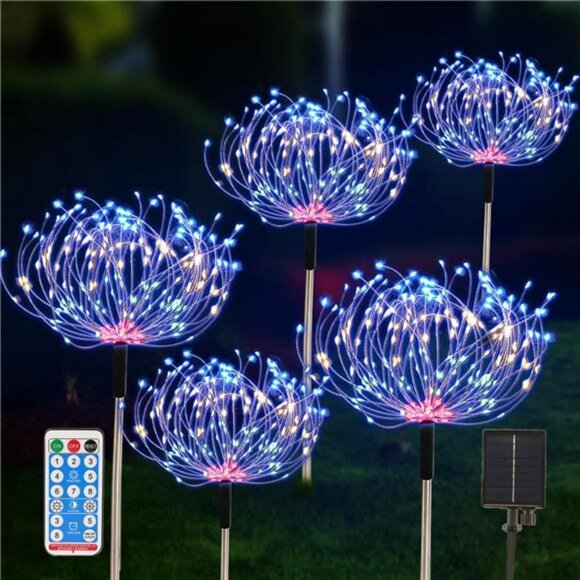 5 Pack Outdoor Solar Garden Lights, Solar Firework Light 600 LED Waterproof - Picture 1 of 8